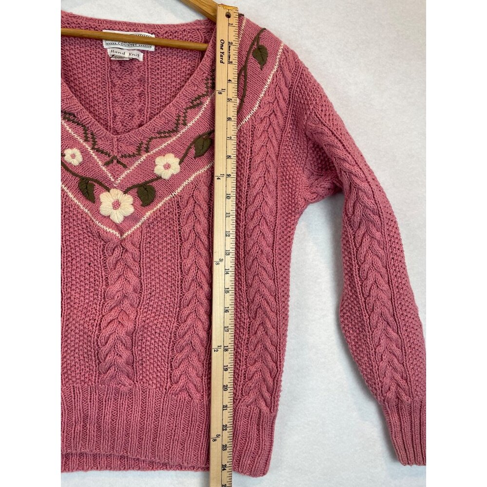 Vintage 80s 90s Melbourne Country Sweater Womens M Pink V Neck Floral - Picture 9 of 12